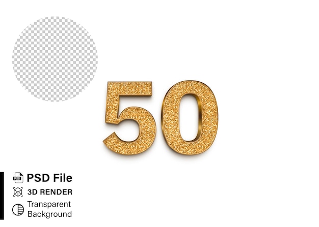 3d Fünfzig Nummer 50 Glitzerfarbe isoliert auf durchsichtigem Hintergrund
