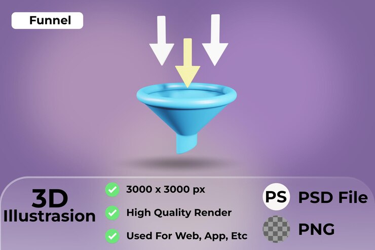 PSD 3d funnel icon illustration.