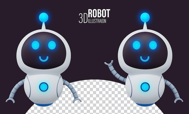 3D futuristic cute robot character in different poses