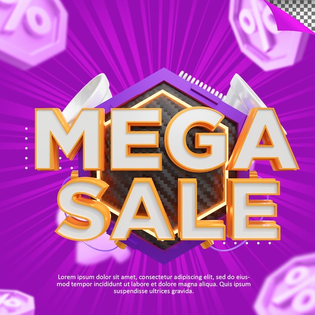 PSD 3d futuristic hexagon badge mega sale