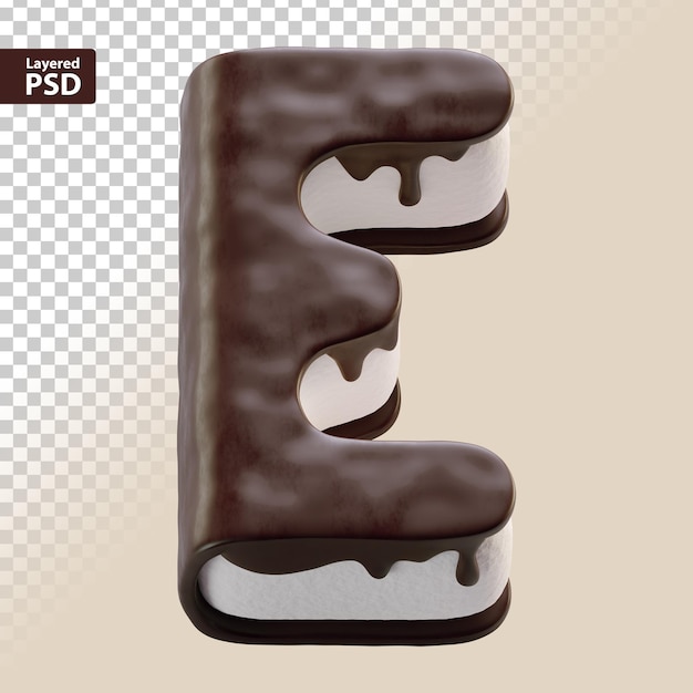 PSD 3d gâteau au chocolat lettre e