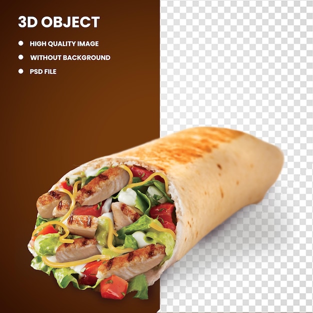 3d gebackenes Brot Wrap Fajita Burrito Shawarma Hamburger gegrilltes Essen