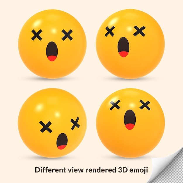 PSD 3d gedämpftes gesicht mit überraschender verlegenheit aufregung emoji-reaktionssymbol mit unterschiedlicher ansicht rendern