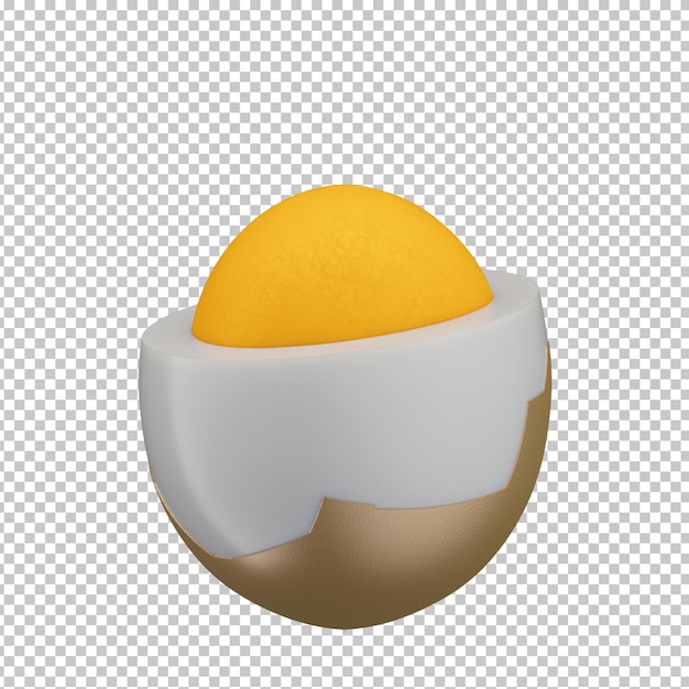 PSD 3d-gekochtes ei mit goldener schale und durchsichtigem hintergrund