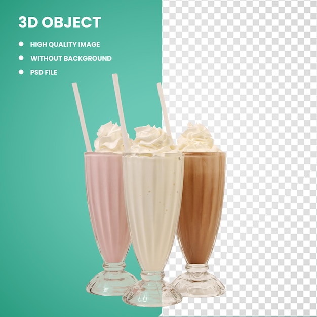 3d gelato napoletano milkshake bevanda analcolica tre tazze di latte tè latte copertura gelato materiale f