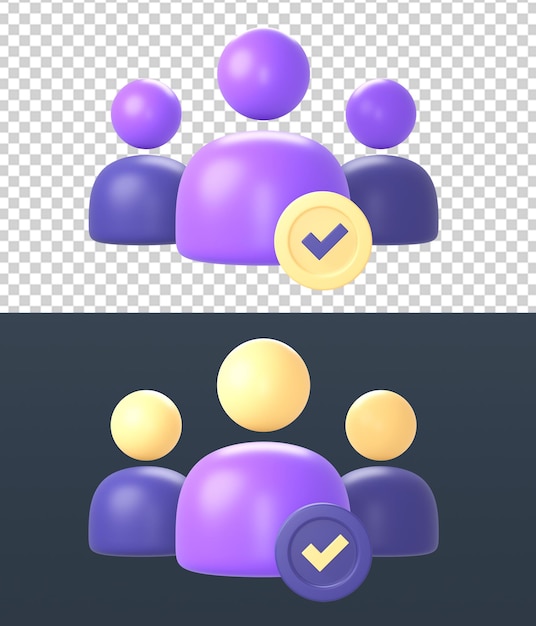3D gelb lila Geschäftsleute verifizierte Checklisten-Icons für UI UX Web Mobile Apps Social Media Ads