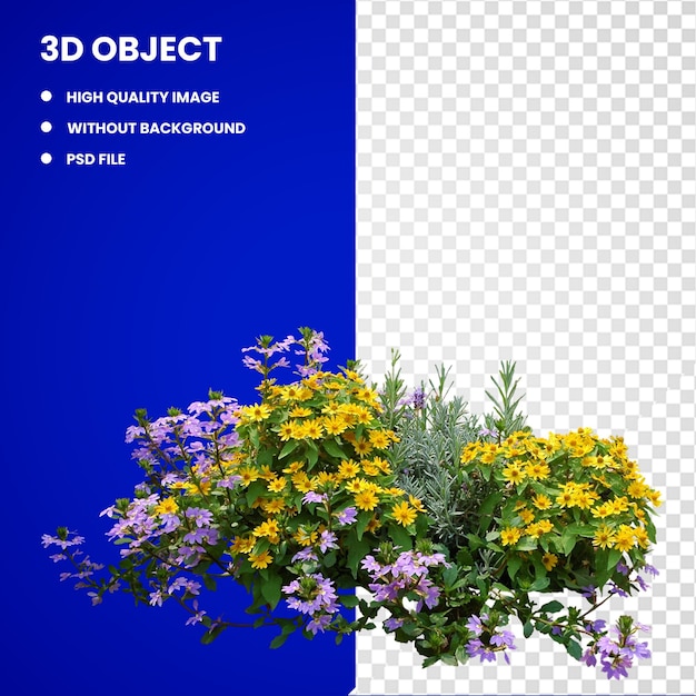 3d Gelbe und lila Blütenblätter Blütenpflanze Strauch