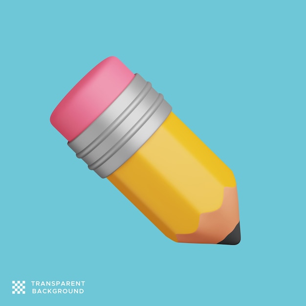 3D-gelbes Bleistiftsymbol mit einem niedlichen und einfachen Stil. isoliertes Bild