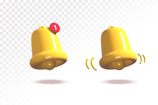 3D-Gelbglocken-Benachrichtigungs-Symbol-Illustration durchsichtig