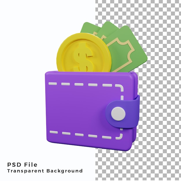 3d-geldbörsensymbol geldmünze dollar illustration hohe qualität