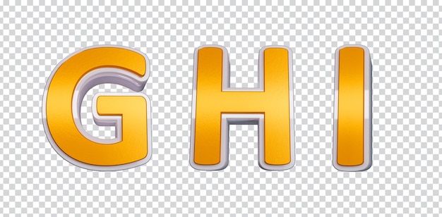 PSD 3d gerenderte buchstaben des alphabets, ghi, zweite pose, gold und weiß