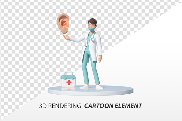 3D-gerenderte Ohr- und Arztillustrationselemente