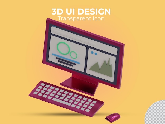 3d-gerenderte rote computer-ui-transparente icon-design-draufsicht