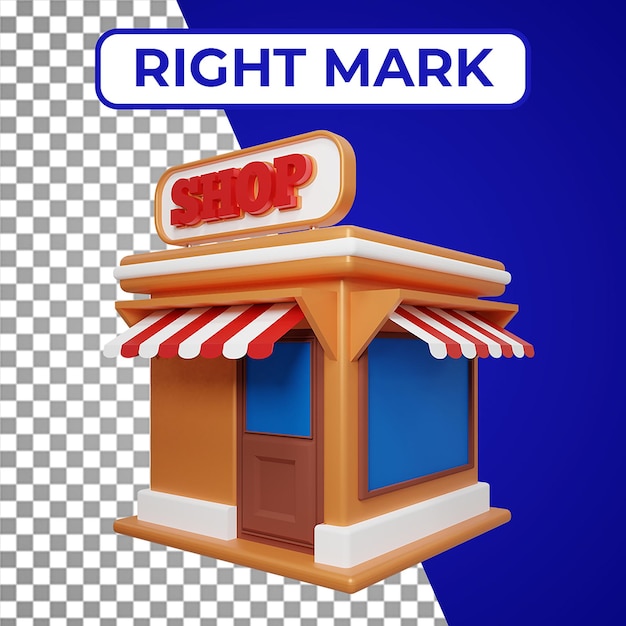 PSD 3d-gerenderte shop- oder icon-gebäude-illustration