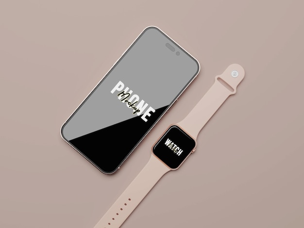 3D-gerenderte Smart Watch und Telefondisplay-Mockup