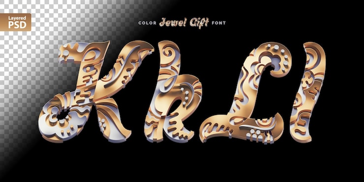 PSD 3d-gerenderter satz goldener und silberner buchstaben mit dekorativer abstrakter oberfläche