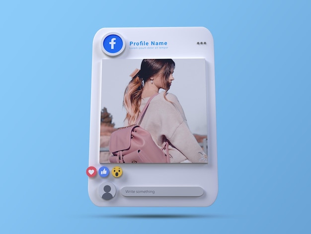 3D-gerendertes Facebook-Post-Mockup mit Emoji-Dekoration Social-Media-Mockup