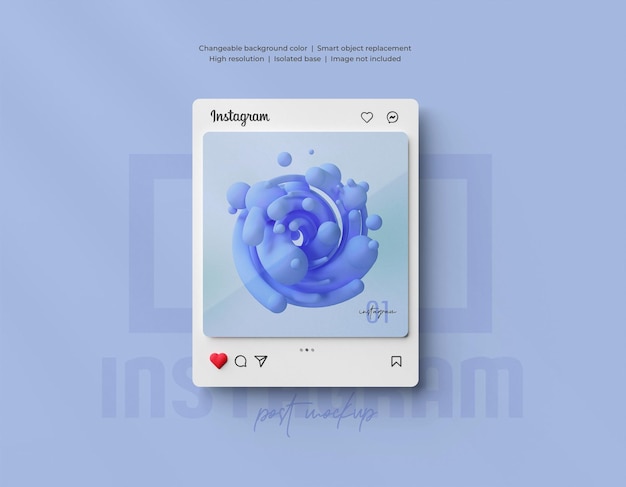 3d-gerendertes instagram-post-mockup isoliert