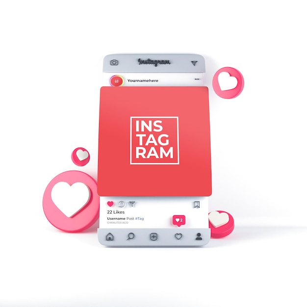 3D gerendertes Mockup gebogen Vorderansicht des Instagram-Posts