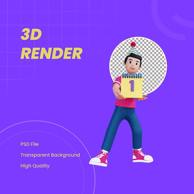 PSD 3d gerendertes objekt mit neujahrskalender