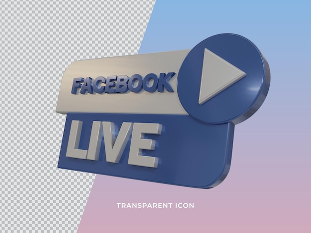 3d gerendertes transparentes 3d-facebook-live-symbol