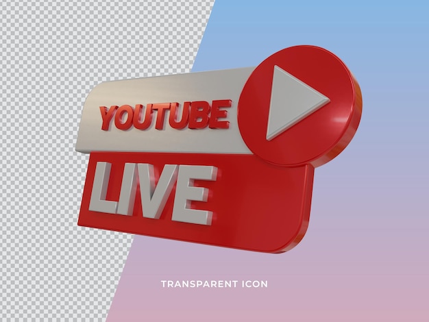 3D gerendertes transparentes 3D Youtube Live Icon