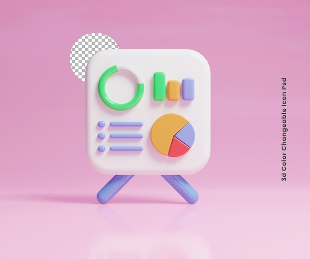 3D-Geschäftsdiagramm-Berichtskonzept-UI-Symbol oder 3D-Geschäftsinvestitionsbericht-Diagramm-UI-Symbol