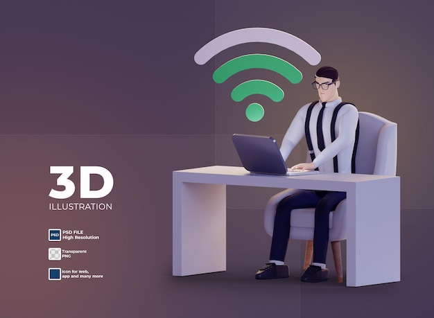 3D-Geschäftsmann arbeitet für Investitionen und Kundenservice