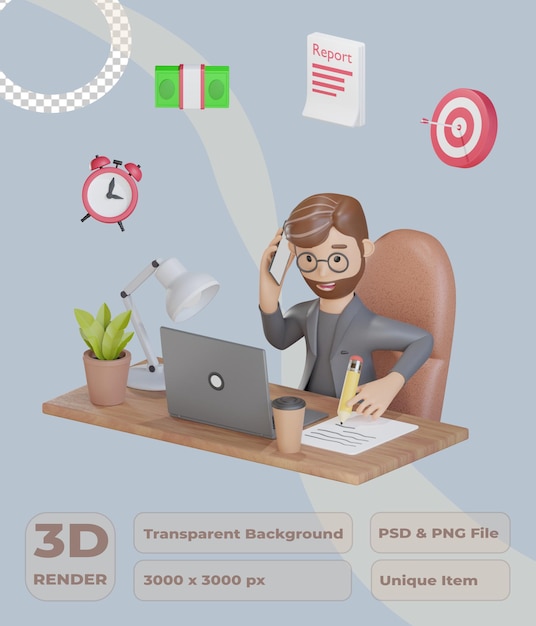 3D-Geschäftsmann Charakter Multitasking-Job