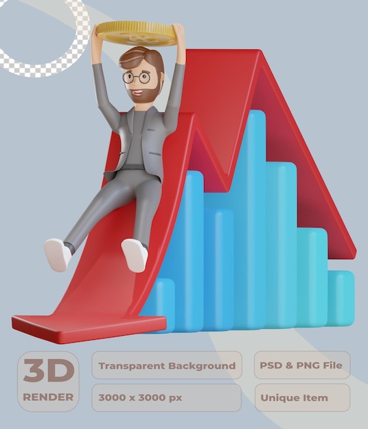 3D-Geschäftsmann Charakter verringerte die Finanzen