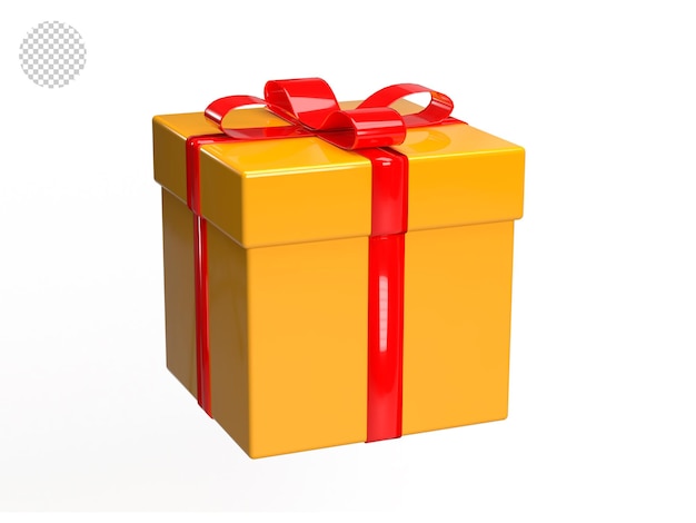 3D-Geschenkbox gelb mit roter Schleife png