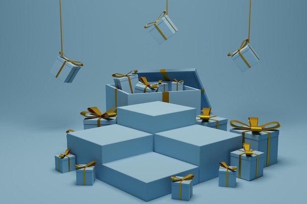 3D-Geschenkbox mit Podiumshintergrund
