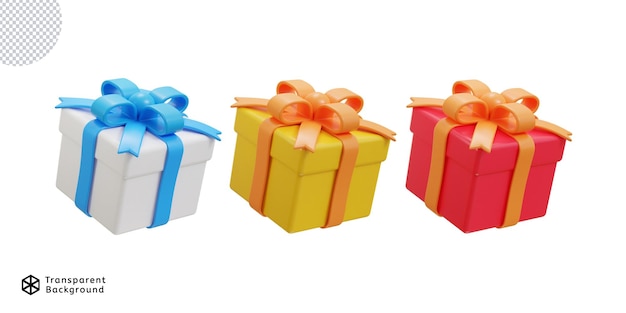 3D-Geschenkbox-Paket-Symbol mit Band-Ikonen-Set