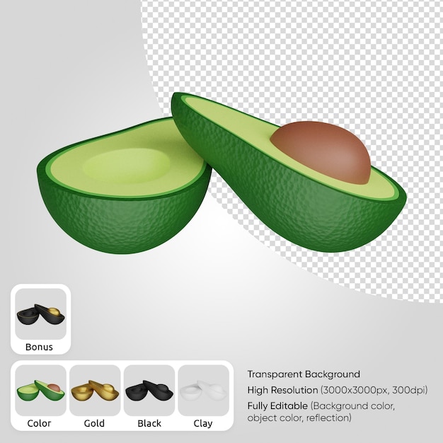 3d geschnittene avocado