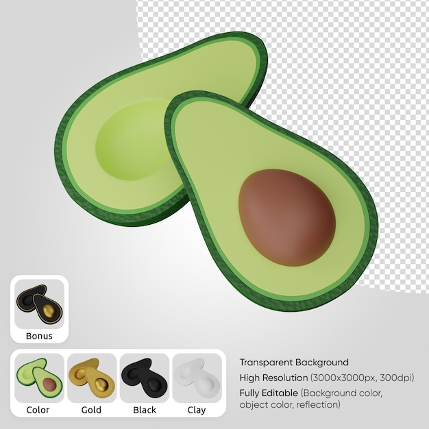 3d geschnittene avocado