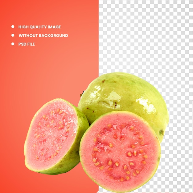 3d geschnittene Guava-Früchte und gewöhnliche Guava Tropische Früchte Erdbeeren Guava und Guava und natürliche Lebensmittel