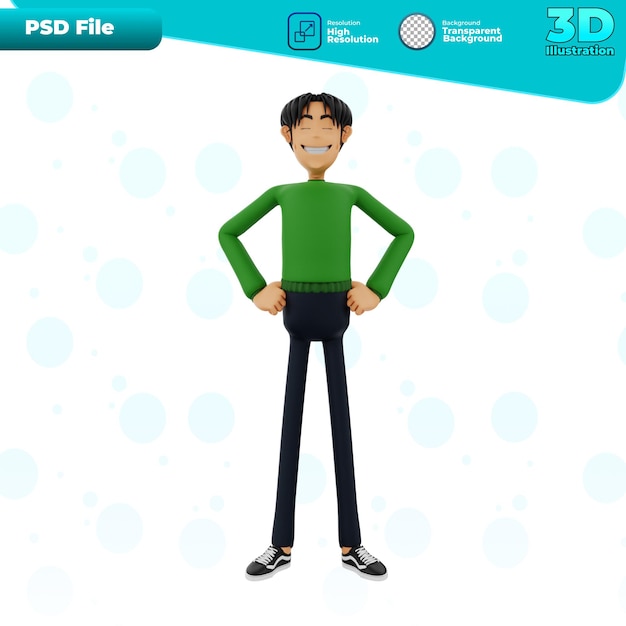 3D con gesto de brazos en jarras