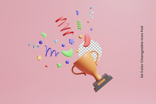 PSD 3d-gewinner-party-poppers im cartoon-stil mit fliegendem konfetti