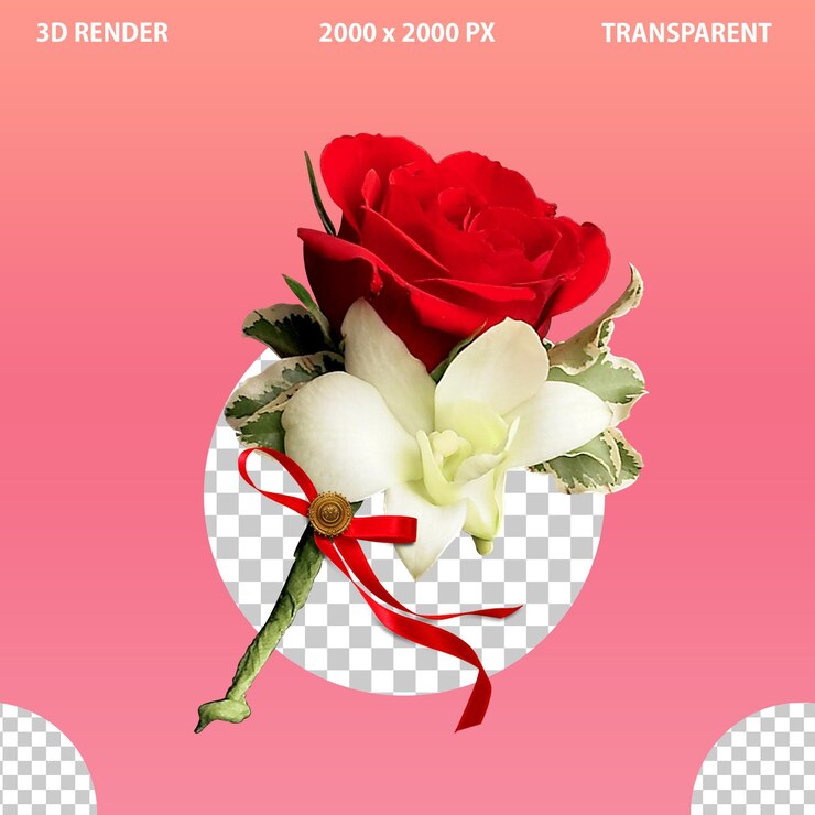 PSD 3d gift flower isolated on transparent background