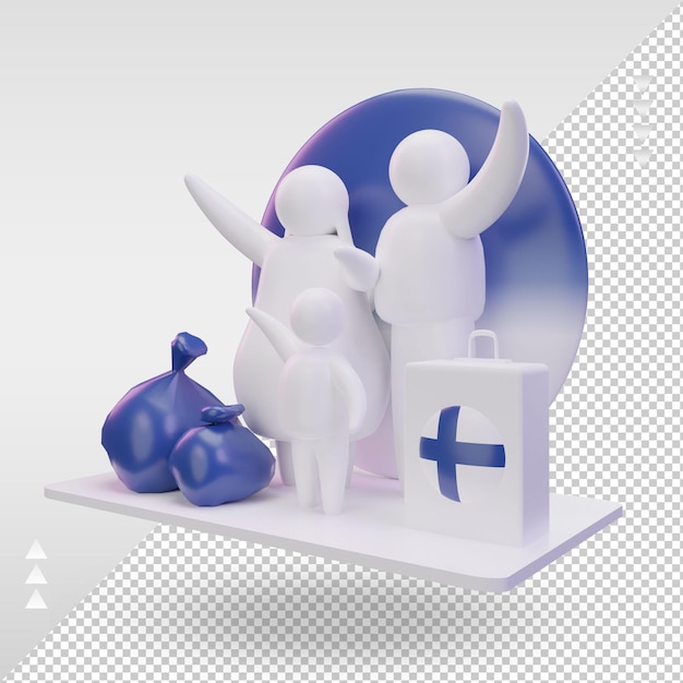 3d giornata mondiale dei rifugiati Finlandia bandiera rendering vista destra