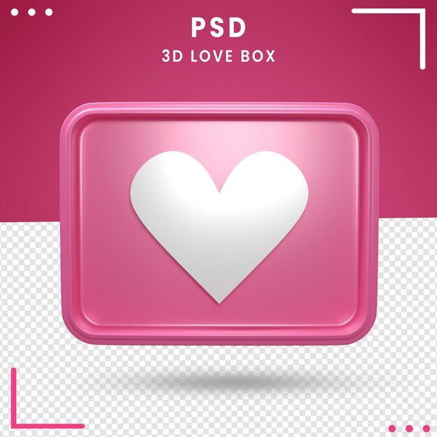 PSD 3d girado logo de caja de amor