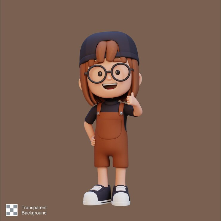 PSD 3d girl character give a thumb up with cute happy face
