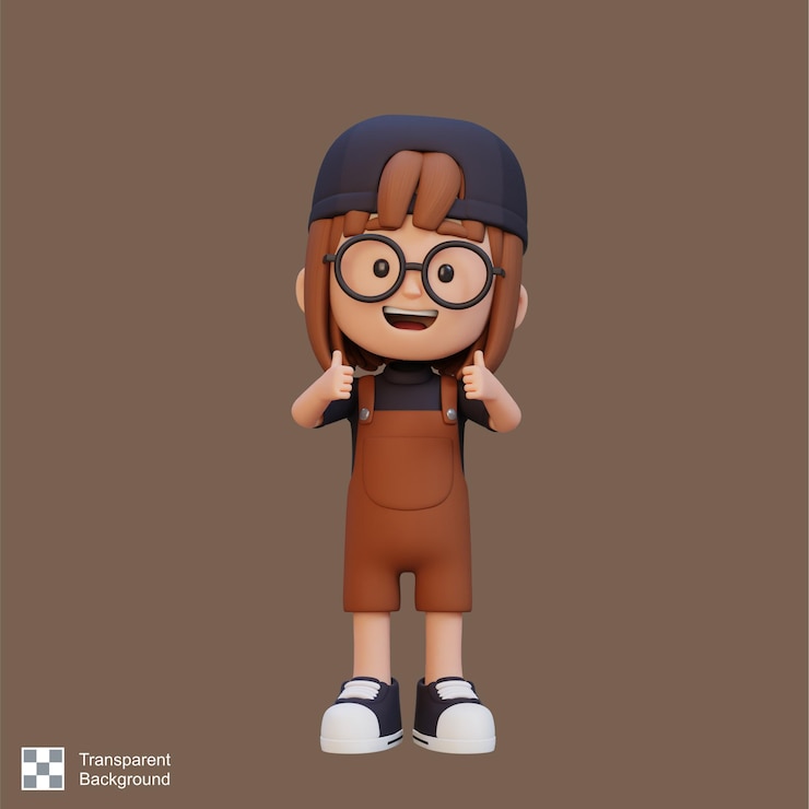 PSD 3d girl character give a thumbs up with cute happy face