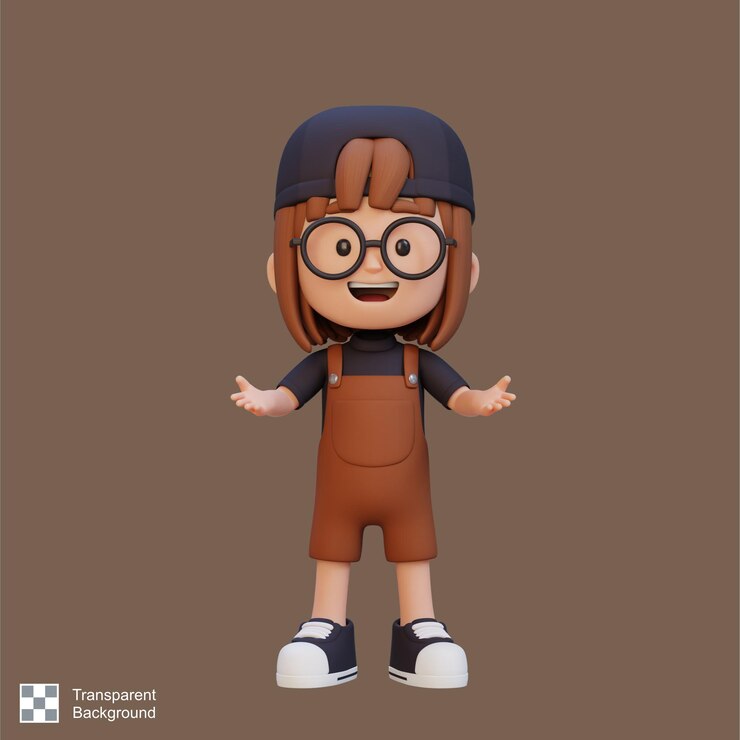 PSD 3d girl character in talking and explaining pose