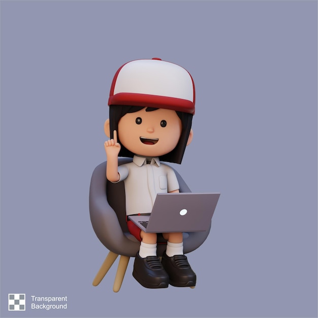 3d girl character working on a laptop