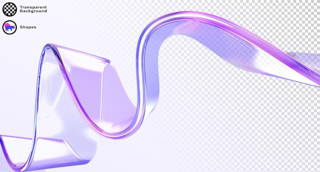 3D-Glas holographische Flüssigkeit durchsichtige Band Wellenlinie Rendern Abstrakt Flüssigkeit Gradient Band Flüssigkeitsfluss Kurvenform mit Flare und Bewegung Effekt in lila rosa Licht Hologramm Farben