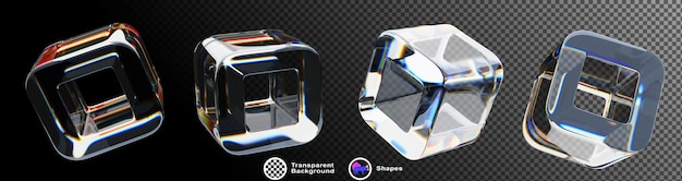 3D-Glas-transparenter quadratischer Rahmen mit holographischem Gradient, isoliert auf schwarzem Hintergrund, Render-Symbol, Kristallwürfel mit Regenbogen-Neon-Licht-Prisme-Effekt für Tech-Ui-Design