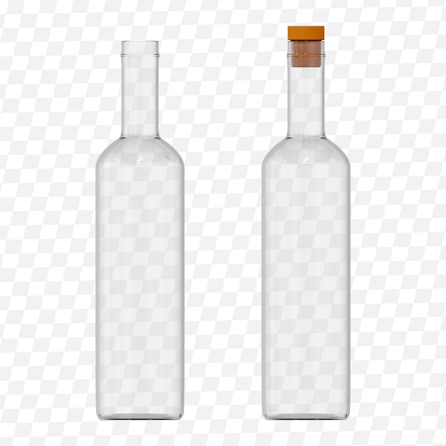 3D-Glasflasche für Wodka-Gin-Whisky-Getränk mit einem Volumen von 500 ml Mock-up einer leeren Flasche 3D-Rendering