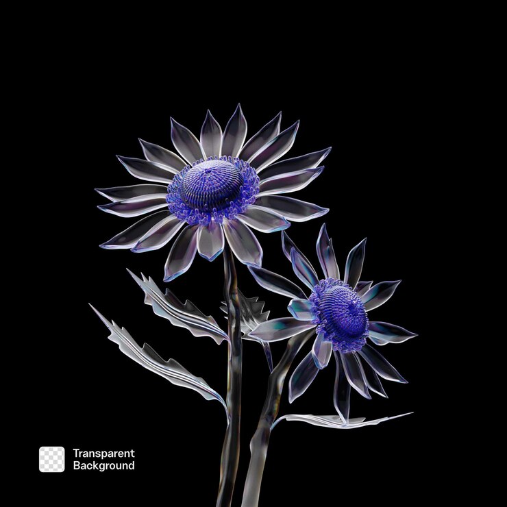 3D Glass Flower Element PNG Template