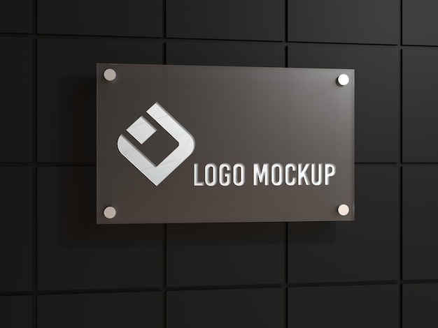 3D-Glaswandschild-Logo-Mockup